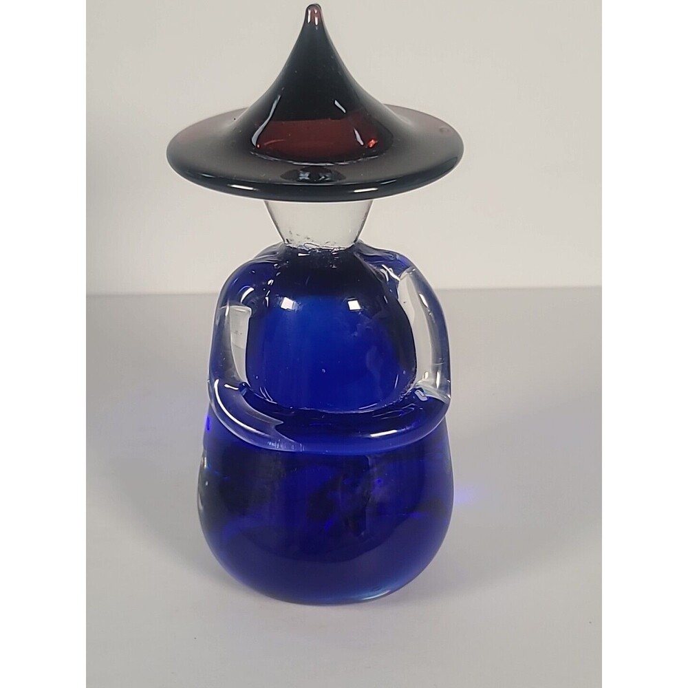 Murano Art Glass Kneeling Chinese Figurine Cobalt Blue Vintage- No Artist Mark